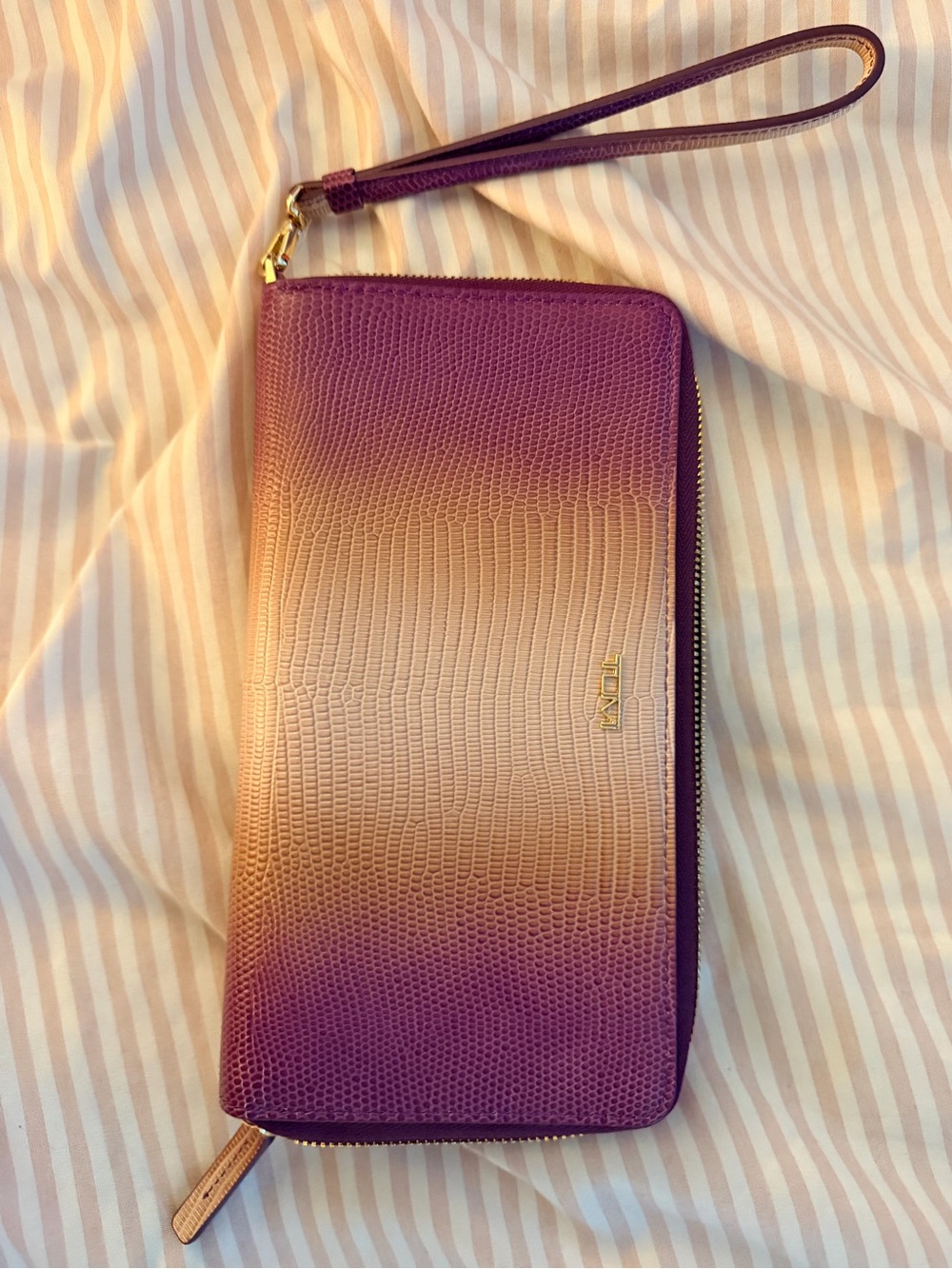 Tumi Ombre Purple to Cream Zip Wristlet Clutch
